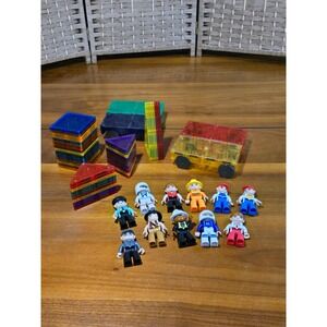 Magnetic Building Tiles Lot – Magna-Tiles Style – Cars & Magnetic Figures